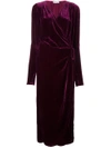 Attico Long-sleeve Velvet Wrap Dress In Burgundy