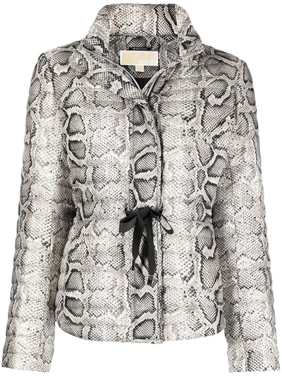 Michael Michael Kors Snakeskin-print Puffer Jacket In Brown