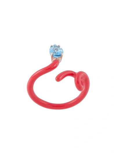 Bea Bongiasca Baby Vine Tendril Enamel, Rose Gold And Topaz Ring In Red,light Blue