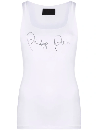 Philipp Plein Rhinestone-logo Tank Top In White