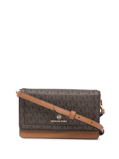 Michael Michael Kors Jet Set Logo-print Crossbody Bag In Brown