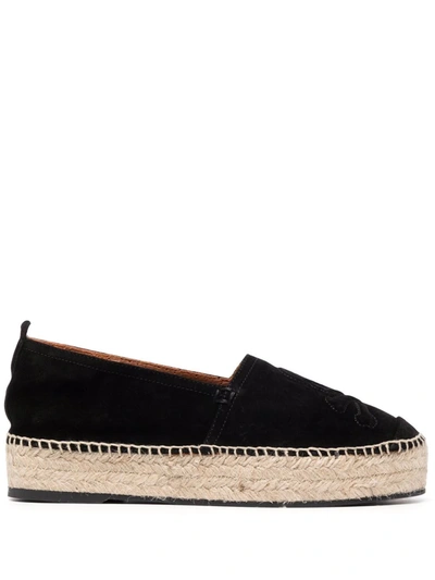 Philipp Plein Embroidered-skull Espadrilles In Black