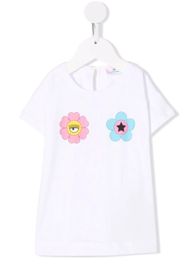 Chiara Ferragni Babies' White Cotton T-shirt With Floral Print