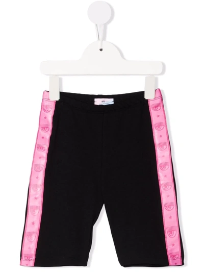 Chiara Ferragni Kids' Black Bermuda Shorts With Pink Logo Band