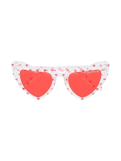 Monnalisa Kids' Embellished Heart-shaped Sunglasses In Red
