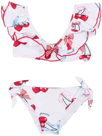 Monnalisa Cherry Print Bikini In White + Red