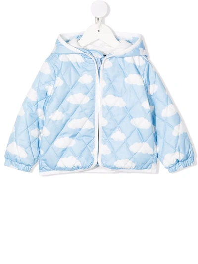 Monnalisa Babies' Cloud-print Hooded Padded Coat In Blue