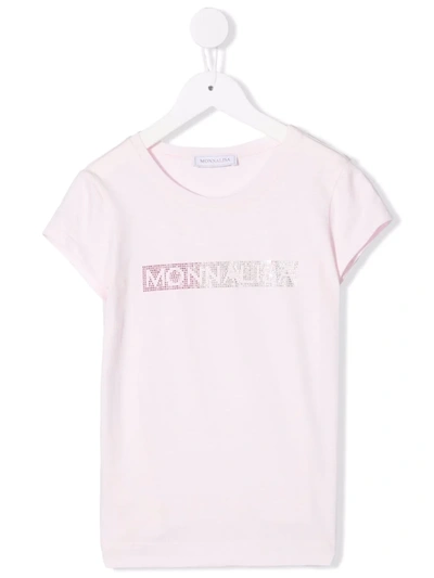 Monnalisa Kids' Crystal Logo T-shirt In Rosa