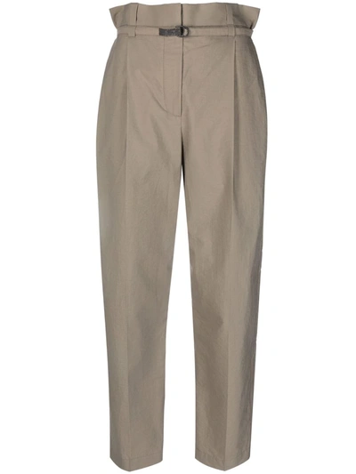 Brunello Cucinelli Belted-waist Tapered-leg Trousers In Green