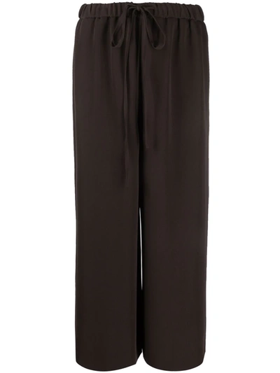 Valentino Brown Tied-waist Wide-leg Trousers In Black
