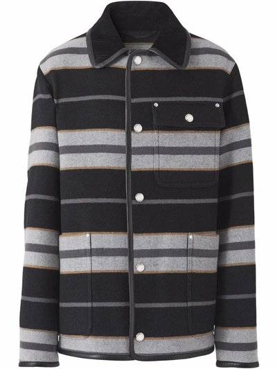 Burberry Striped Wool Jacket In Black