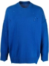 Ader Error Distressed-effect Embroidered-logo Jumper In Blue