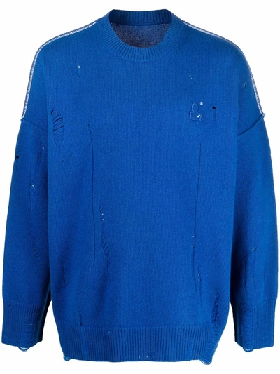Ader Error Distressed-effect Embroidered-logo Jumper In Blue