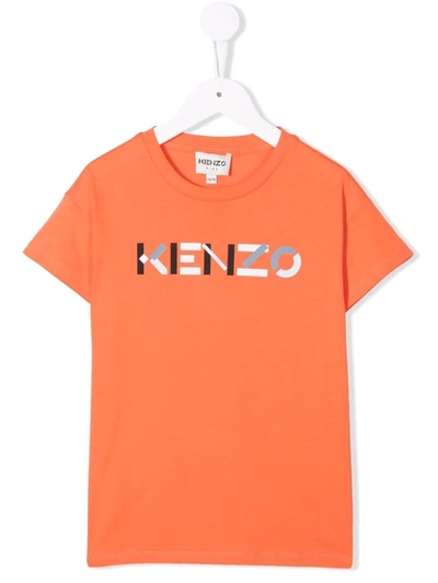 Kenzo Kids' Logo-print Organic-cotton T-shirt In Orange
