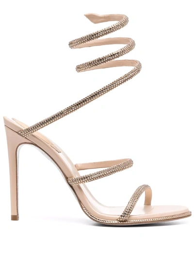 René Caovilla Crystal-embellished Leather Wrap Sandals In Pink