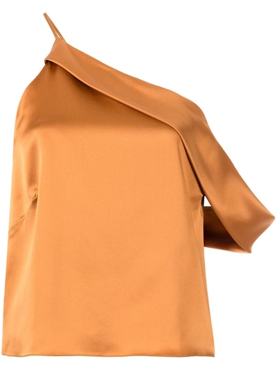 Michelle Mason Draped Cowl Asymmetrical Top In Orange