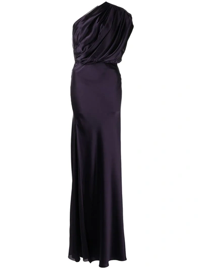 Michelle Mason Asymmetric Open Back Gown In Purple