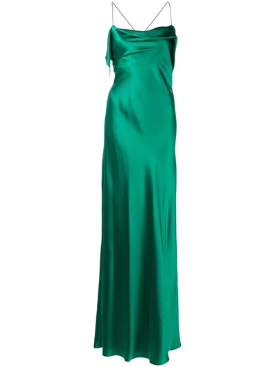 Michelle Mason Bias-cut Cowl Neck Gown In Green