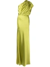Michelle Mason Asymmetric Open Back Gown In Green