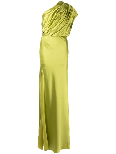 Michelle Mason Asymmetric Open Back Gown In Green