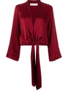 Michelle Mason Long Sleeved Tie-waist Blouse In Red
