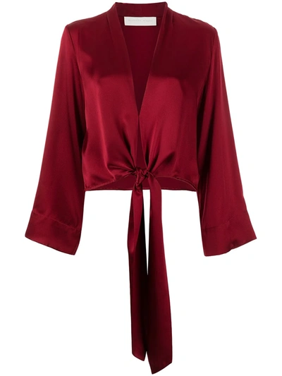 Michelle Mason Long Sleeved Tie-waist Blouse In Red