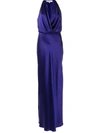 Michelle Mason Draped-detail Halterneck Gown In Blue