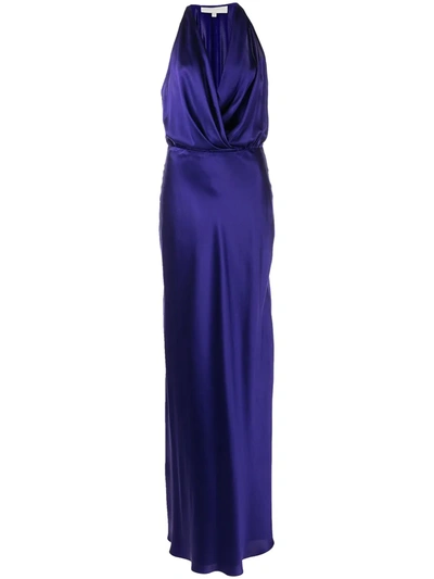 Michelle Mason Draped-detail Halterneck Gown In Blue