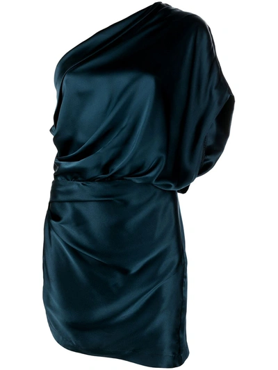 Michelle Mason Draped One-shoulder Mini Dress In Blue