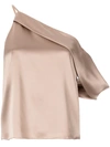 Michelle Mason Draped Cowl Asymmetrical Top In Neutrals