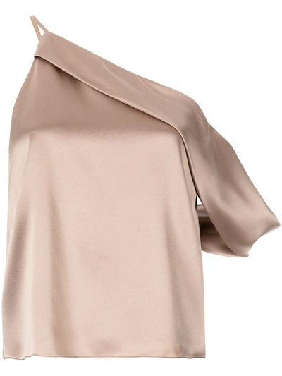 Michelle Mason Draped Cowl Asymmetrical Top In Neutrals