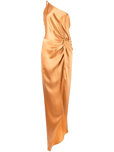 Michelle Mason Knot-detail One-shoulder Gown In Orange