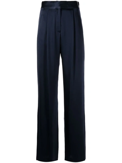 Michelle Mason Wide-leg Silk Satin Trousers In Blue