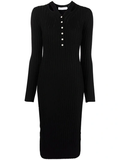 Proenza Schouler White Label Cut-out Detail V-neck Knitted Dress In Black