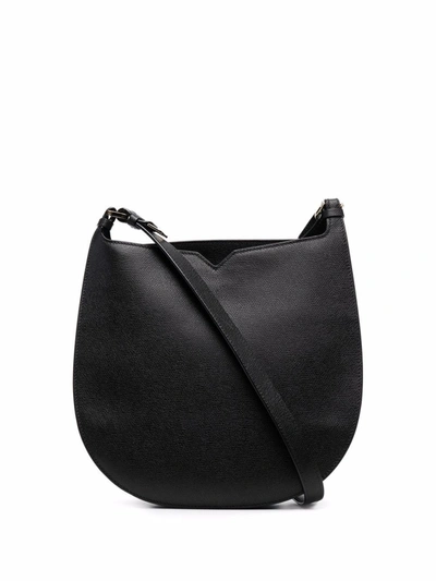 Valextra Rounded Leather Crossbody Bag In Black