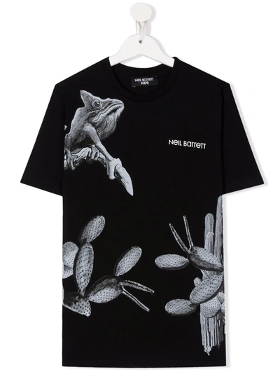 Neil Barrett Teen Frog Print T-shirt In Black