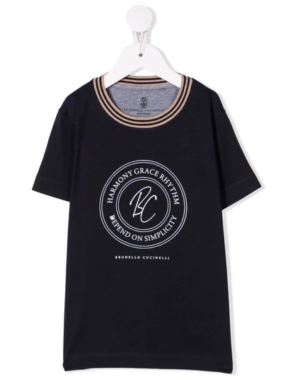 Brunello Cucinelli Teen Logo-print Short-sleeved T-shirt In Blue