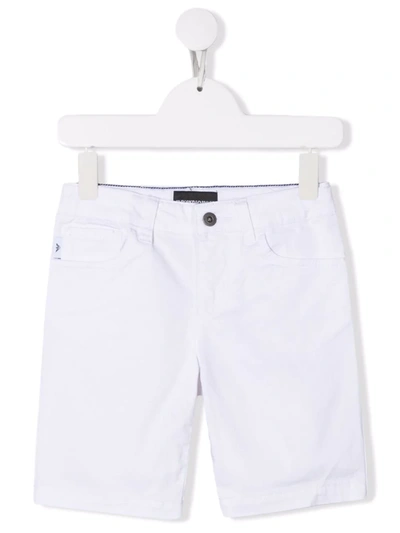 Emporio Armani Kids' White Cotton Denim Shorts With Logo