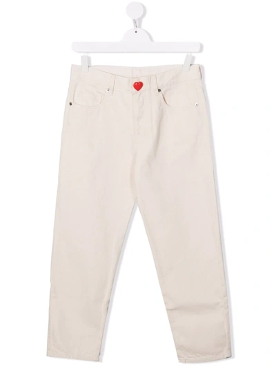 N°21 Teen Heart Button Straight-leg Trousers In Beige