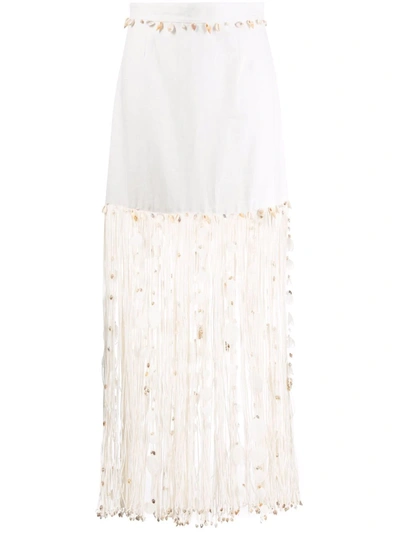 Zimmermann Shell-embellished High-waist Skirt In White