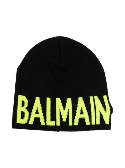 Balmain Kids' Logo-print Knitted Beanie In Black