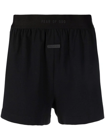 Fear Of God Relaxed Fit Elastic Waist Logo Jacquard Shorts In Black