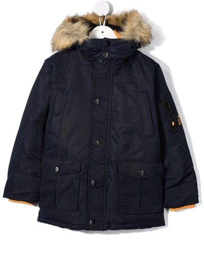 Diesel Teen Jberry Faux Fur-trimmed Parka Jacket In Blue