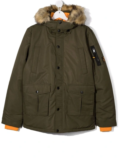 Diesel Teen Jberry Faux Fur-trimmed Parka Jacket In Green
