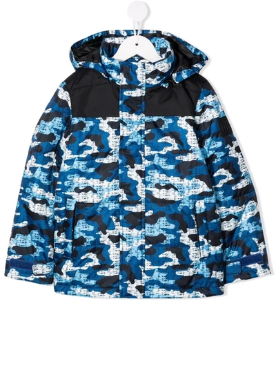 Diesel Teen Camouflage-print Hooded Padded Jacket In Bright Blue