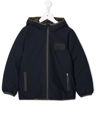 Diesel Teen Jnol Logo-patch Hooded Jacket In Blue