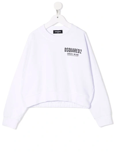 Dsquared2 Kids' Logo-print Crewneck Sweatshirt In White