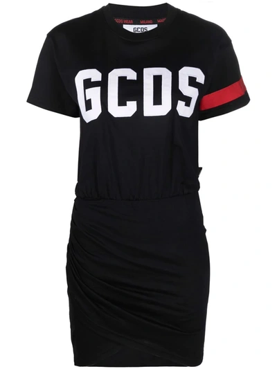 Gcds Ruched Logo T-shirt Dress In Black