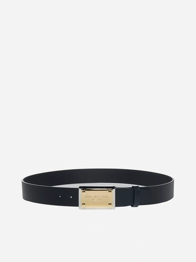 Dolce & Gabbana Lux Leather Belt With Branded Buckle In Black