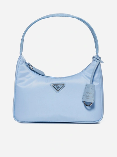 Prada Re-edition 2000 Zip Shoulder Bag In Light Blue